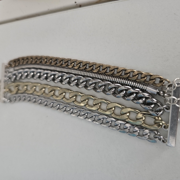Silver and Gold Curb Chain Bracelets Set - Picture 4 of 8